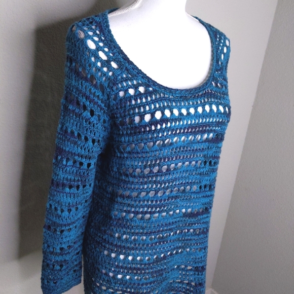 Lucky Brand Teal Crochet Knit Sweater Size Medium - Picture 4 of 7